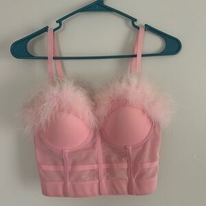 feather detail corset top